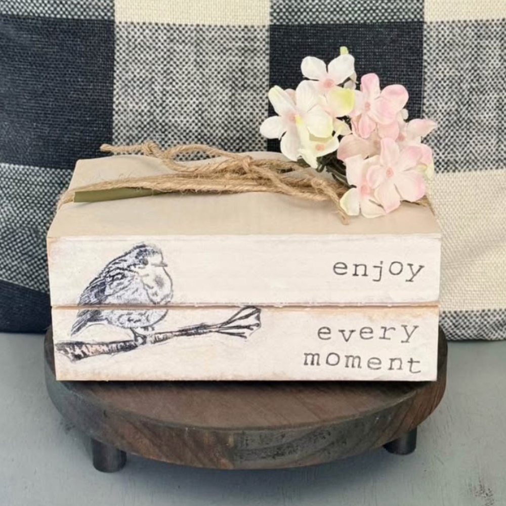 Hand Stamped Books & Riser